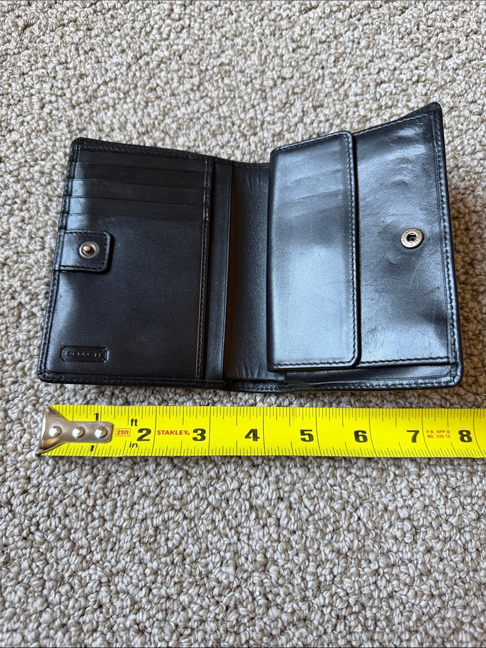 RARE Vintage Coach Black Leather Compact Bifold Wallet Snap Pocket Made in Spain - Picture 5 of 11